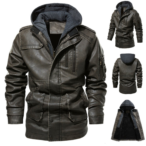 Herren Kunstlederjacke mit versteckter Kapuze Echoarchiv