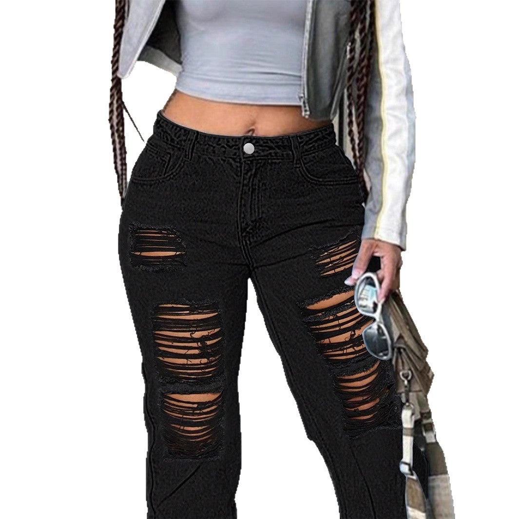 Damen weite Destroyed-Denim-Jeans mit hoher Taille und starkem Ripped-Look Echo Archiv