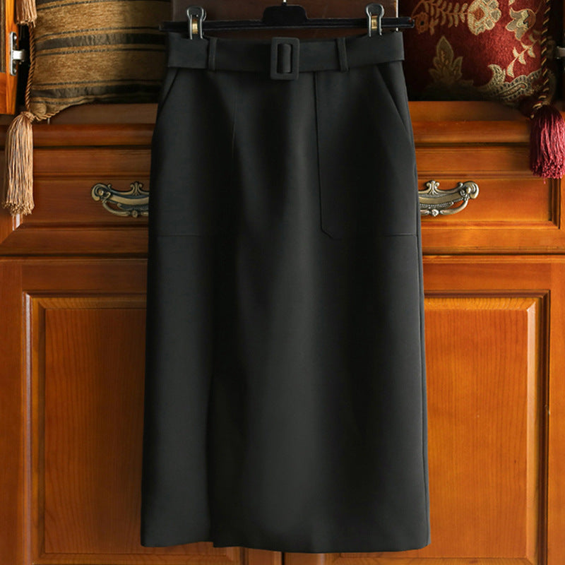 Damen Eleganter High-Waist Bleistiftrock mit Gürtel Echoarchiv
