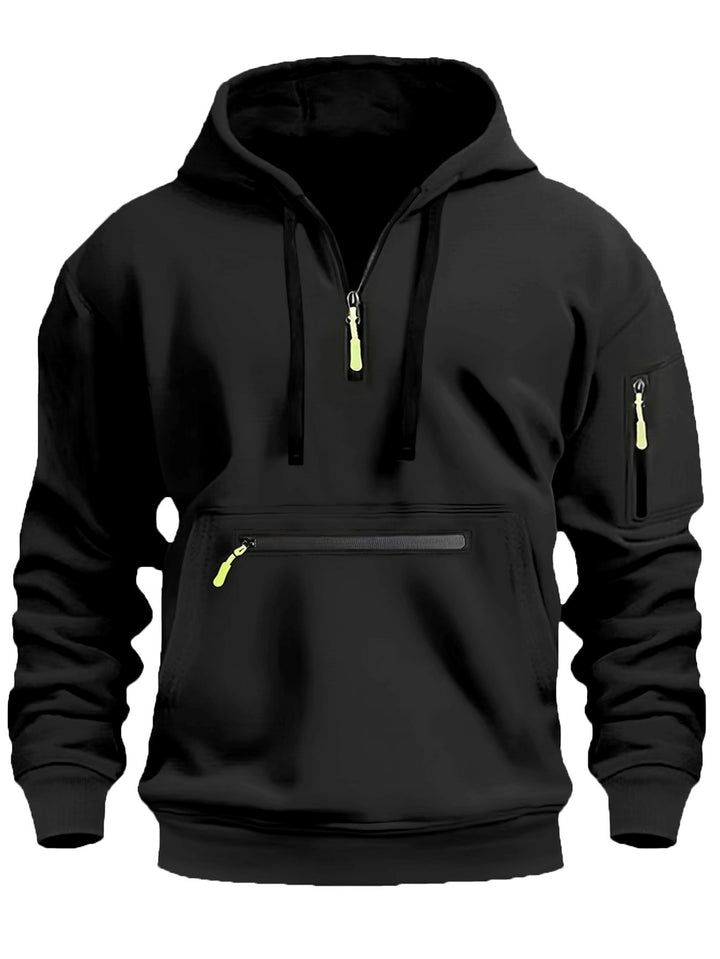 Herren Kapuzenpullover mit Halbzip, Kängurutasche und verdeckten Reißverschlüssen – Cavarno