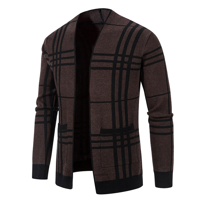 Herren modische Strickjacke im karierten Design mit praktischen Taschen Echoarchiv