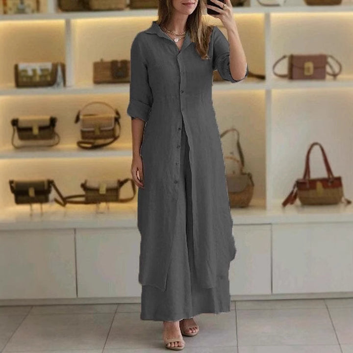 Damen nan langes Leinen-Hemdblusenkleid mit durchgehender Knopfleiste, Hemdkragen und dezentem A-Linien-Schnitt Echo Archiv