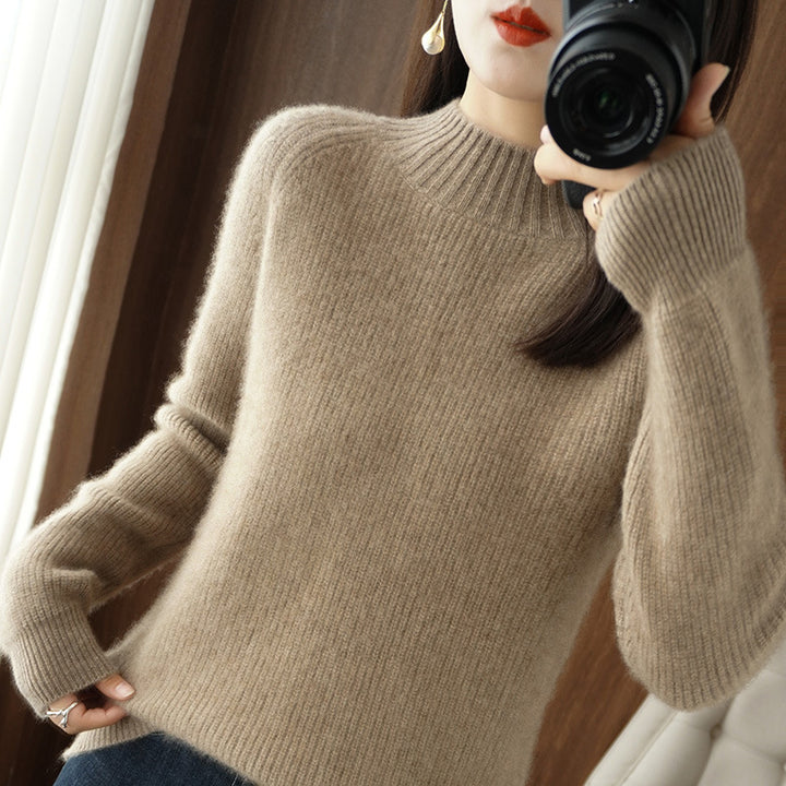 Damen Kurz-Stehkragenpullover aus feinem Feinstrick mit kaschmirähnlicher Weichheit und Raglanärmeln Echoarchiv