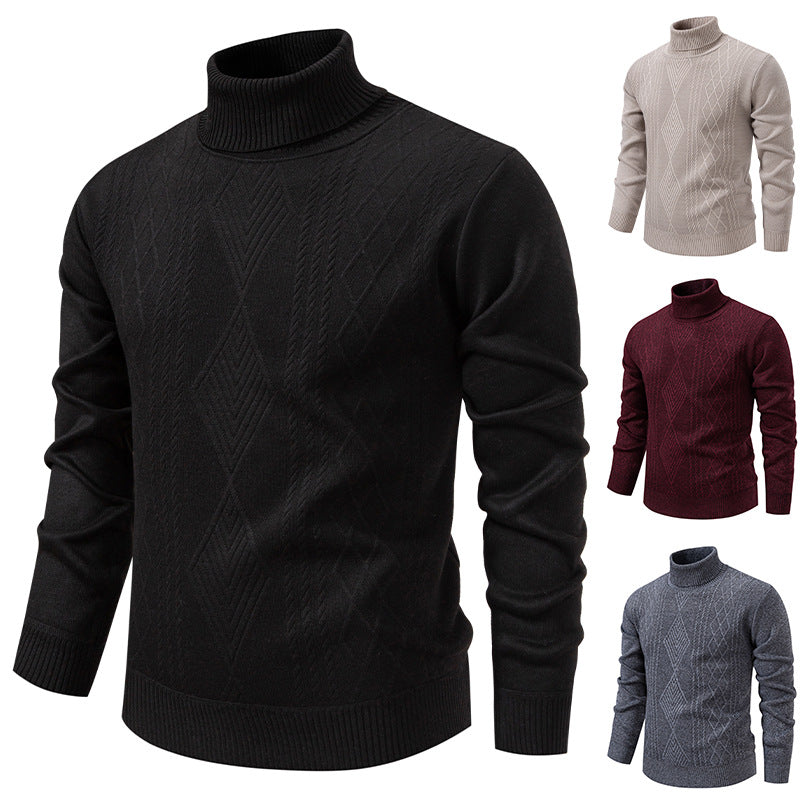 Herren nan Feinstrick-Rollkragenpullover mit strukturierter Zopfmuster-Struktur und körpernahem Schnitt Echo Archiv