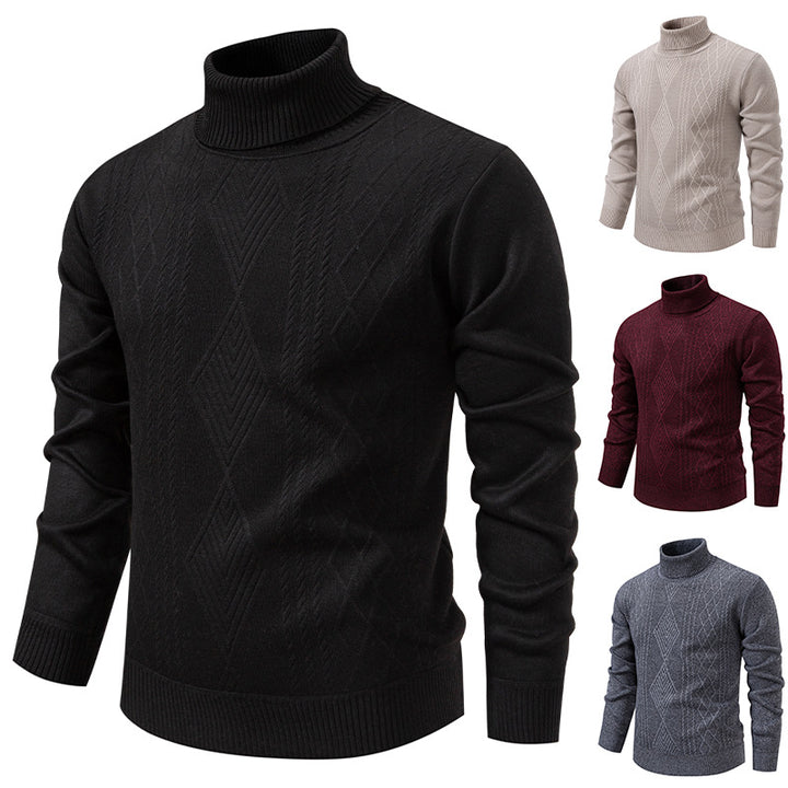 Herren nan Feinstrick-Rollkragenpullover mit strukturierter Zopfmuster-Struktur und körpernahem Schnitt Echo Archiv