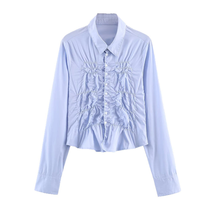 Damen Hemdbluse mit Smock‑Raffung und klassischem Kragen Echoarchiv