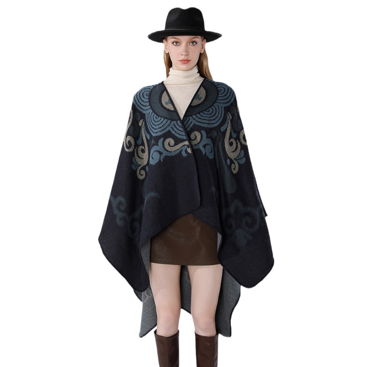 Damen Wollmix-Cape mit ornamentalem Jacquard, asymmetrischem Zipfel und weichfallendem Oversize-Fall Echo Archiv