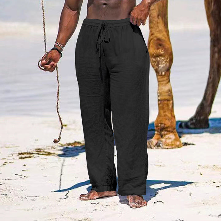 Herren lässige Strandhose aus leichtem Leinenstoff mit elastischem Bund und Kordelzug Echoarchiv