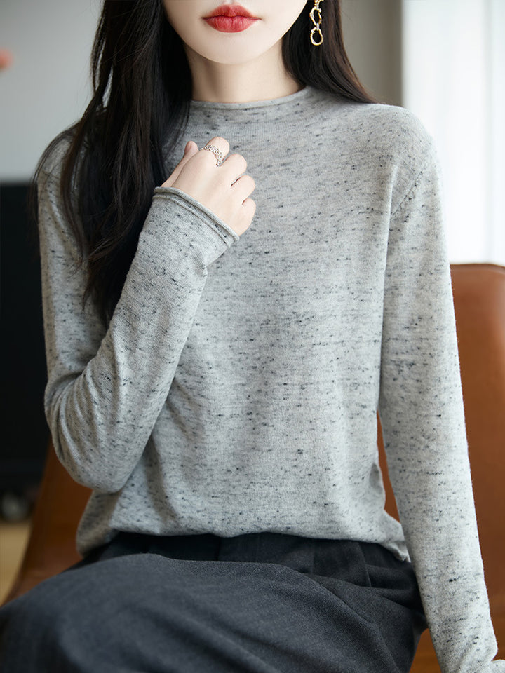 Damen Minimalistischer Nep-Strick-Longsleeve mit kurzem Stehkragen Echoarchiv