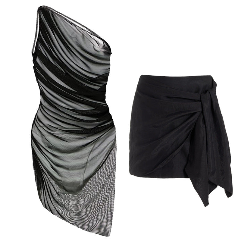 Damen elegantes Wickelkleid mit asymmetrischem Schnitt Echo Archiv