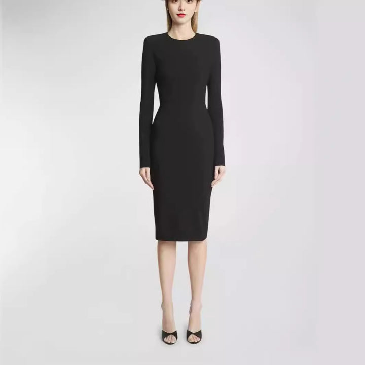 Damen Figurbetontes Midikleid mit Rundhalsausschnitt und langen Ärmeln Echoarchiv