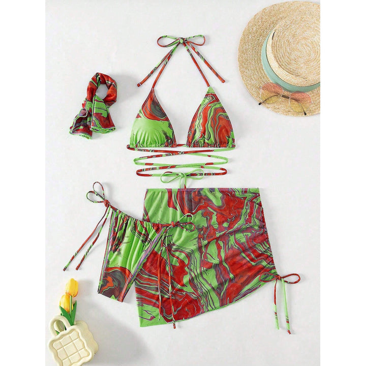 Damen Triangel-Bikini-Set mit asymmetrischem Wickelrock und modischen Bindebändern Echo Archiv
