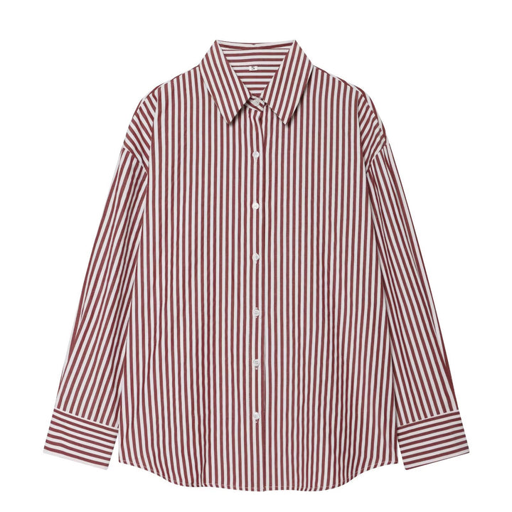 Damen Oversize Streifen‑Hemdbluse mit überschnittener Schulter und verlängertem Saum Echo Archiv