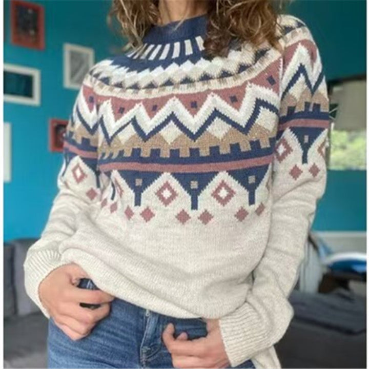 Damen nan Norwegerpullover aus Wollmix mit Rundhalsausschnitt und traditionellem Fair-Isle-Yoke Echo Archiv
