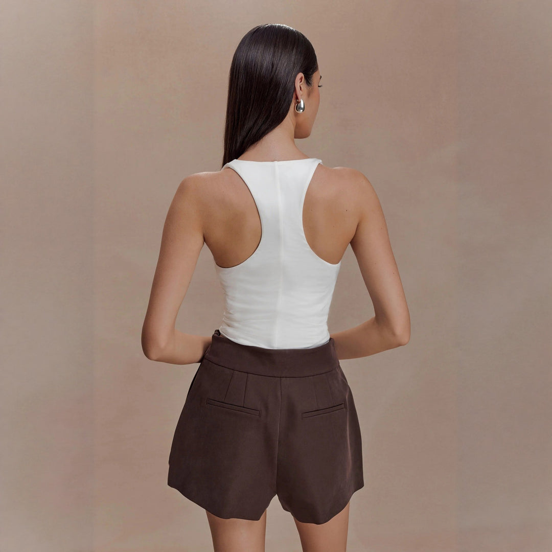 Damen Raffiniertes Top mit tiefem V-Ausschnitt und femininem Rüschendetail Echo Archiv