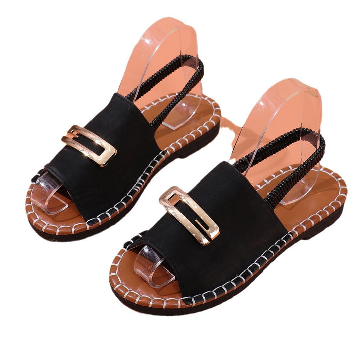 Damen Offene Pantolette mit Metallornament und kontrastierter Ziernaht – Sorelia