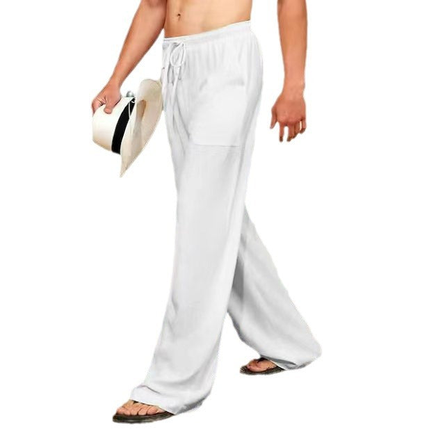 Herren weite Leinenhose mit Tunnelzug, aufgesetzten Seitentaschen und Relaxed-Fit – Sorevano