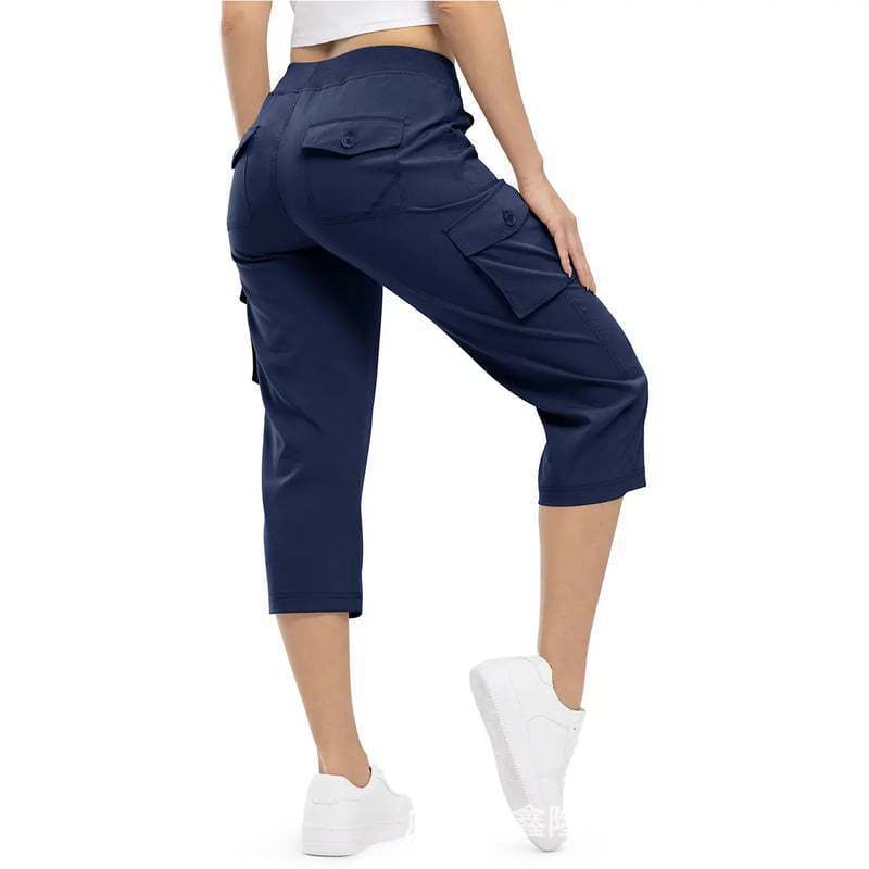 Damen Capri Cargo-Hosen in Bermuda-Länge mit hoher Taille und aufgesetzten Klappentaschen Echoarchiv