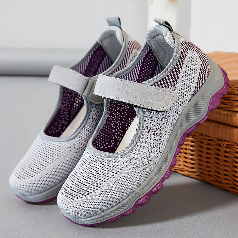 Damen nan gestrickter Mary-Jane-Sneaker mit Klettverschluss, atmungsaktivem Obermaterial und dämpfender Profilsohle Echo Archiv