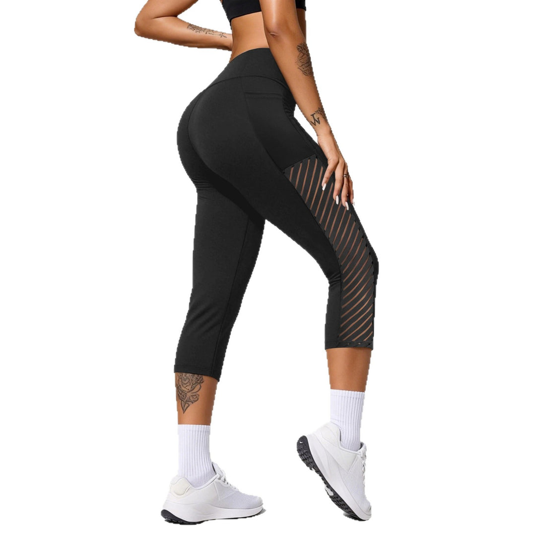 Damen Formende dreiviertel-Sportleggings mit hohem Bund, seitlichem Mesh-Einsatz und Handytasche echoarchiv-