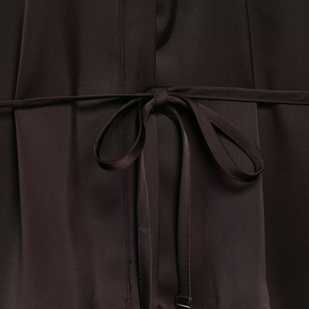 Damen Fließende Satin-Hemdbluse mit Tunnelzugtaillierung und verdeckter Knopfleiste Echoarchiv