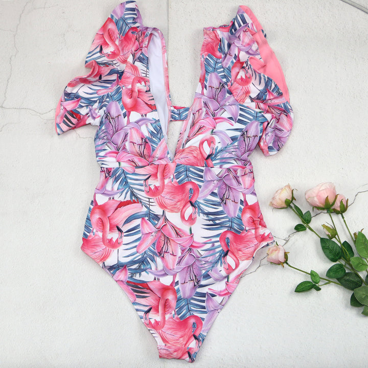 Damen Badeanzug mit floralem Design und frischem Wickelbund Echo Archiv