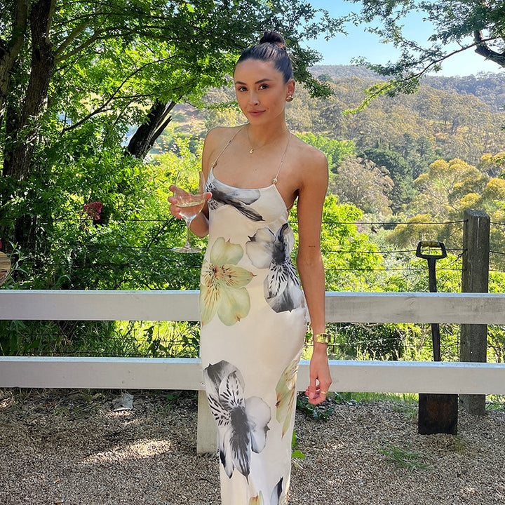 Damen elegantes Maxikleid mit floralem Muster und verstellbaren Spaghetti-Trägern Echo Archiv