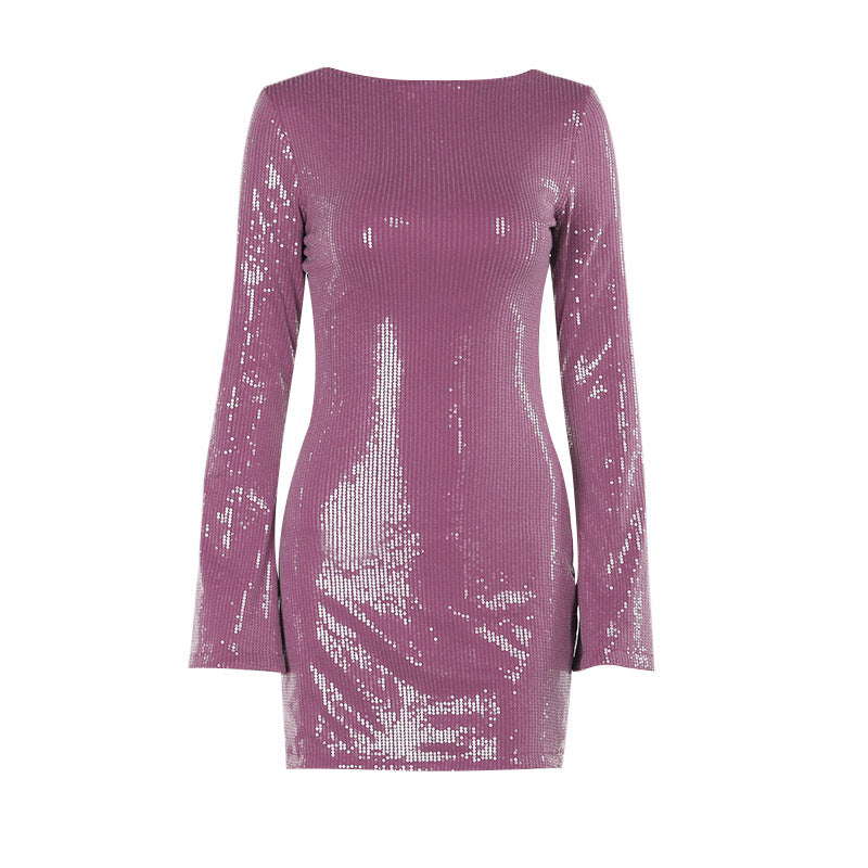 Damen elegantes Minikleid mit funkelnden Pailletten und langen Ärmeln Echo Archiv