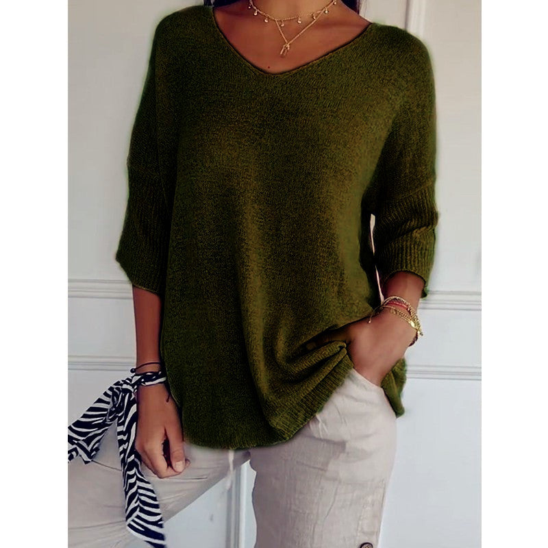 Damen nan locker sitzender V-Ausschnitt Feinstrickpullover mit dreiviertelÄrmeln Echo Archiv