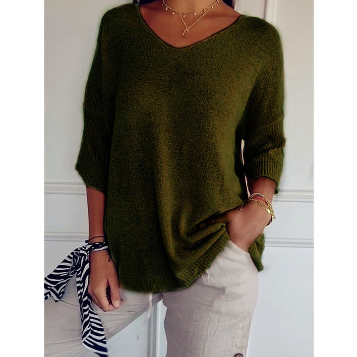 Damen nan locker sitzender V-Ausschnitt Feinstrickpullover mit dreiviertelÄrmeln Echo Archiv