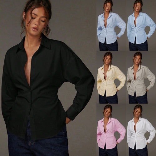 Damen Oversize Hemdbluse mit Nadelstreifen, überschnittener Schulter und taillierter Raffnaht Echo Archiv