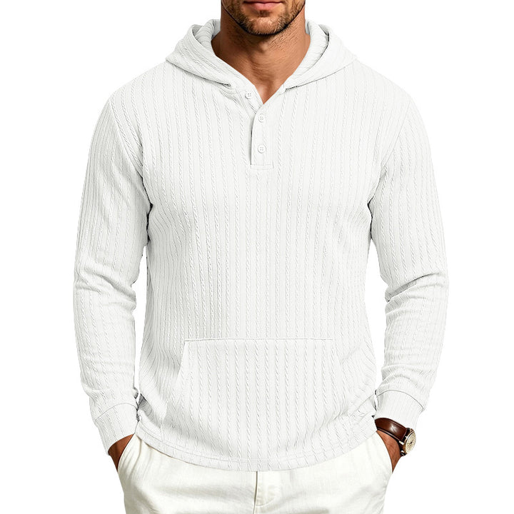 Herren Kapuzen-Henley-Pullover mit Zopfstruktur, Kängurutasche und Rippbündchen Echoarchiv