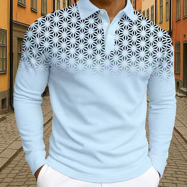Herren Langarm Polohemd mit modernen geometrischen Mustern Echoarchiv