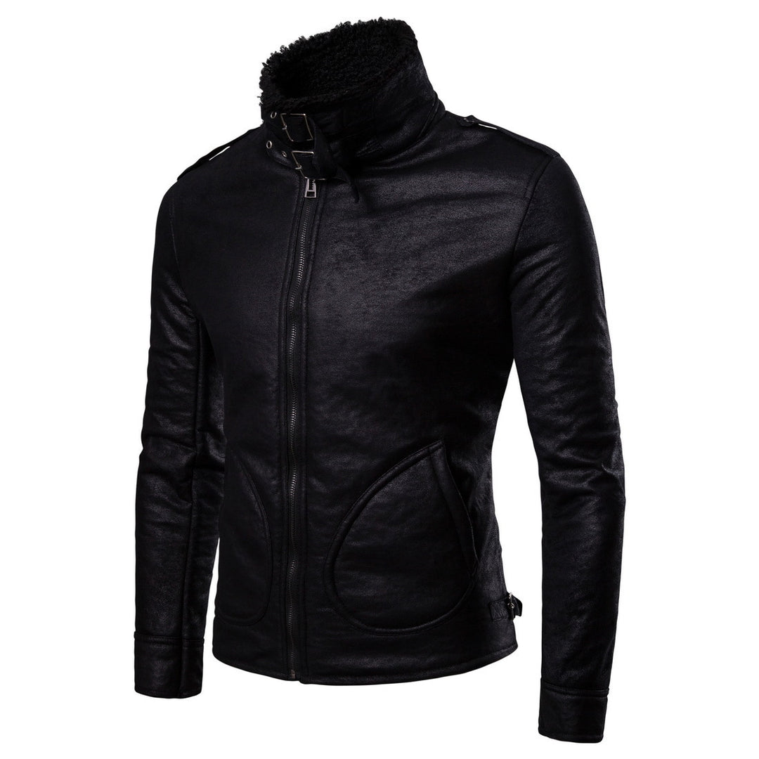 Herren Bikerjacke aus hochwertigem Kunstleder mit weichem Fleecekragen Echoarchiv