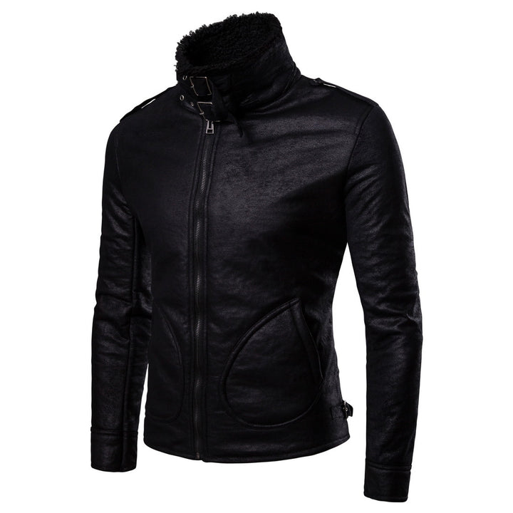 Herren Bikerjacke aus hochwertigem Kunstleder mit weichem Fleecekragen Echoarchiv