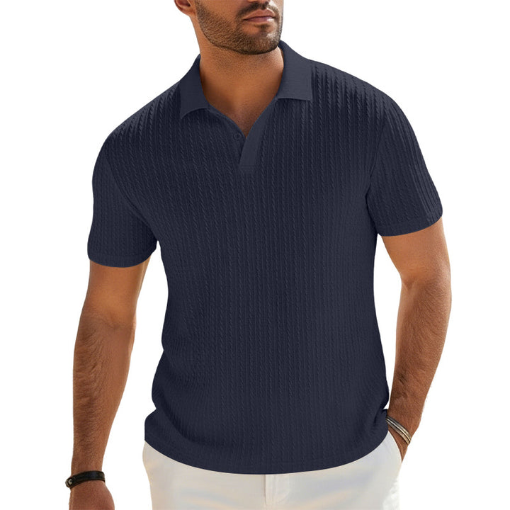 Herren Feinstrick-Polo mit strukturiertem Zopfmuster und weichem Baumwollmix – Cavello
