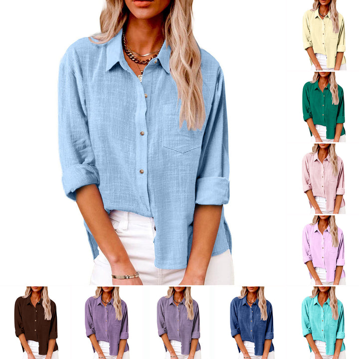 Damen nan oversized Leinen-Baumwollmix Hemdbluse mit Brusttasche und krempelbaren Ärmeln Echo Archiv