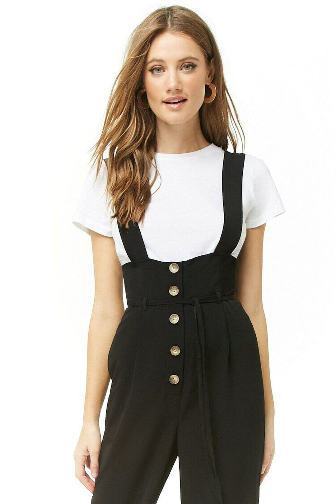 Damen High-Waist Latzhose-Jumpsuit mit Knopfleiste und breiten Trägern – Avérine