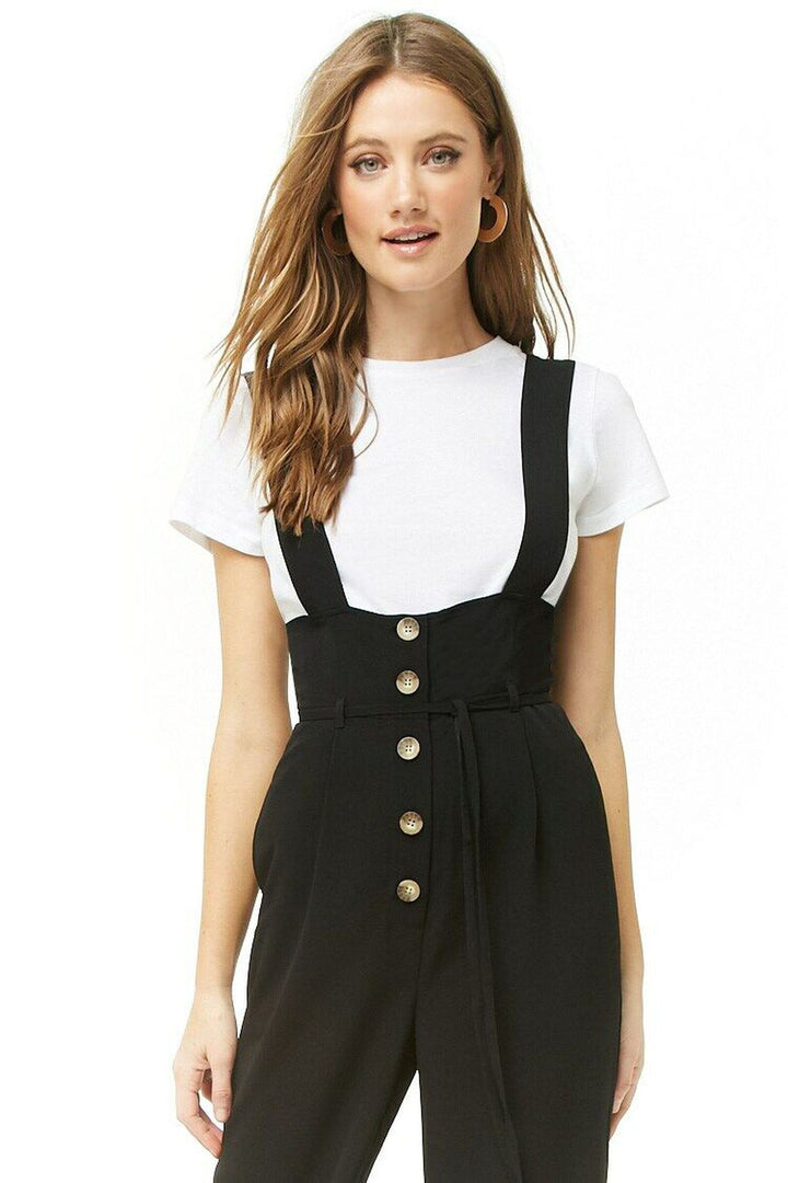 Damen High-Waist Latzhose-Jumpsuit mit Knopfleiste und breiten Trägern – Avérine
