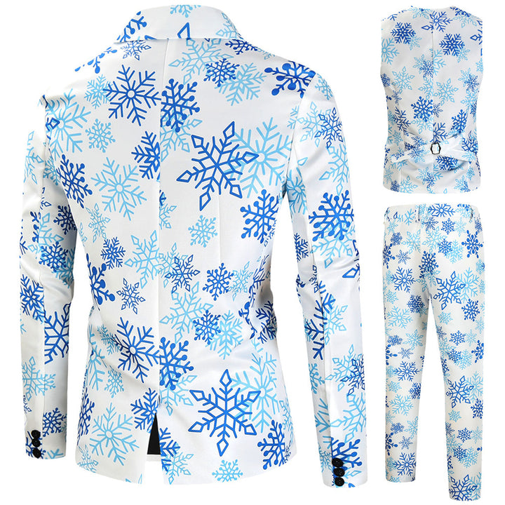 Herren weihnachtliches dreiteiliges Anzugset mit Sakko, Weste und Hose im Allover-Rentier‑Tannenmuster Echo Archiv