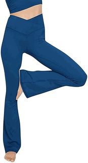 Damen nan taillenhohe Yogahose mit überkreuztem Bund und ausgestelltem Saum mit Schlitz Echo Archiv