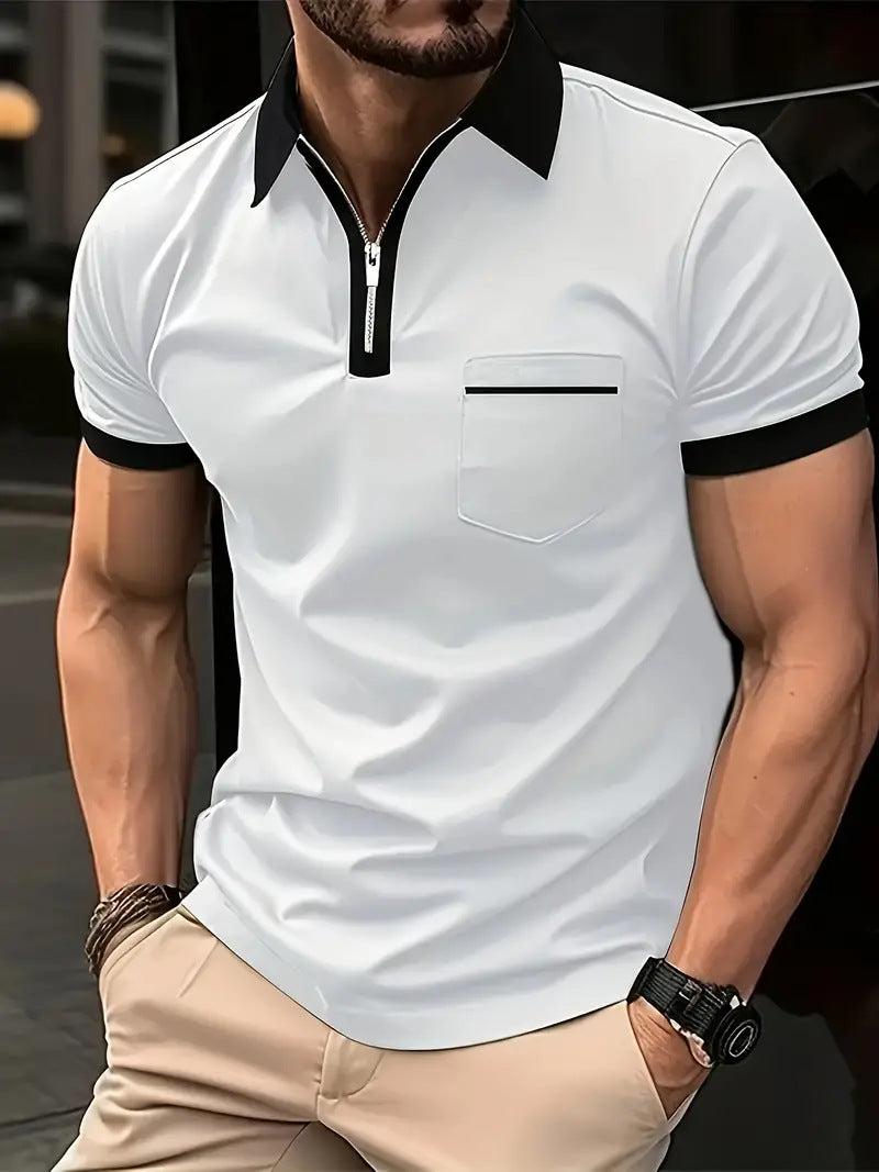 Herren modisches Poloshirt mit kurzem Reißverschluss und Brusttasche Echoarchiv