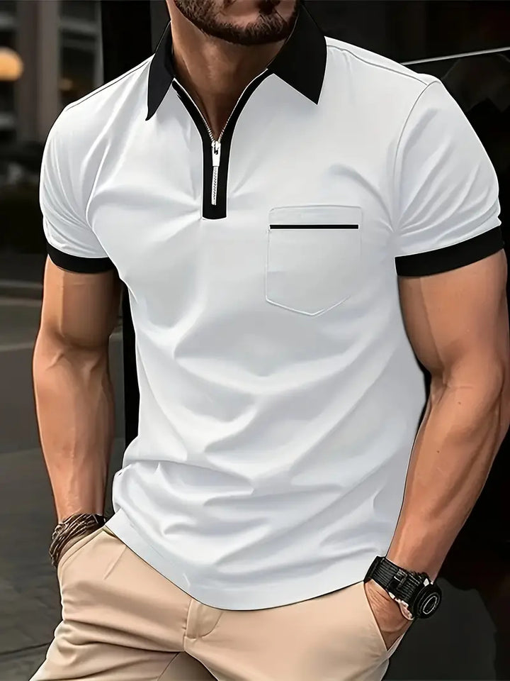 Herren modisches Poloshirt mit kurzem Reißverschluss und Brusttasche Echoarchiv