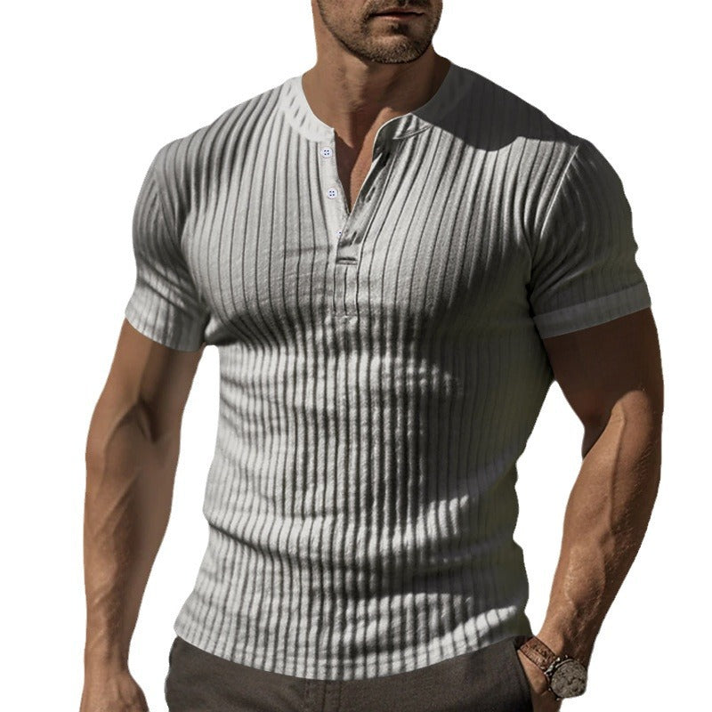 Herren kurzärmeliges Henley-T-Shirt aus strukturiertem Baumwollmix Echoarchiv