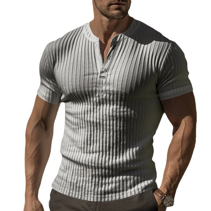 Herren kurzärmeliges Henley-T-Shirt aus strukturiertem Baumwollmix Echoarchiv