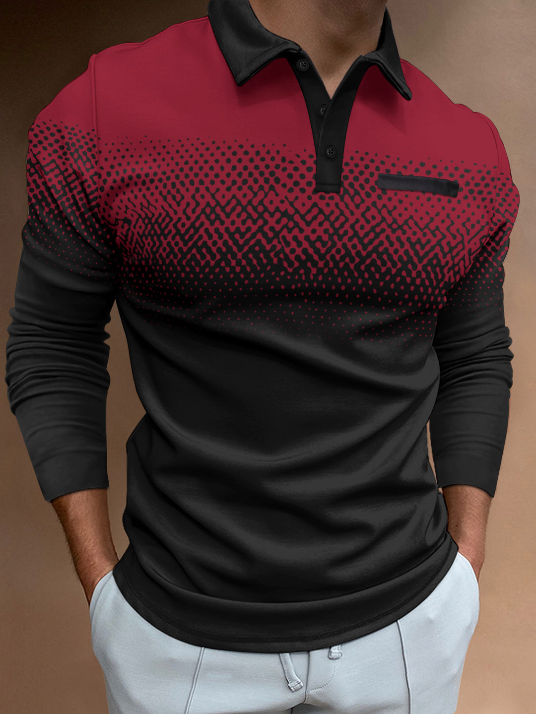 Herren Poloshirt mit einzigartigem Digitaldruck und komfortablem Langarmdesign Echoarchiv