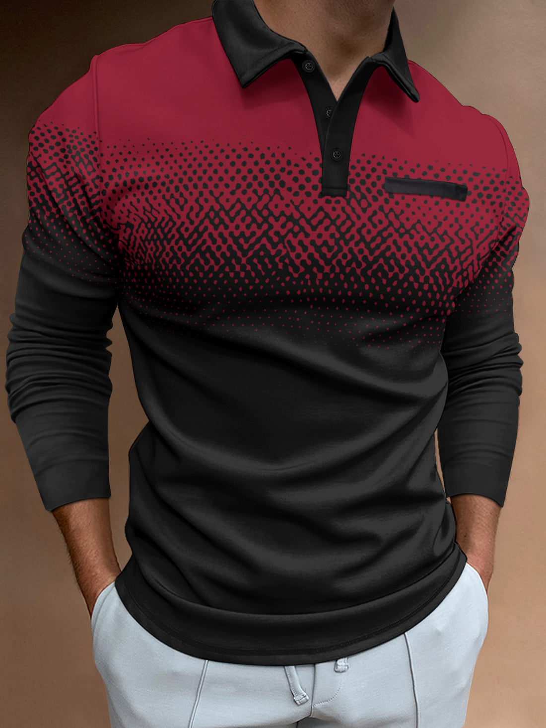 Herren Poloshirt mit einzigartigem Digitaldruck und komfortablem Langarmdesign – Cavello