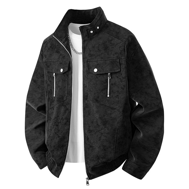 Herren Velours-Imitat Übergangsjacke im Bomberstil mit Stehkragen, Druckknopfleiste & elastischen Bündchen Echoarchiv