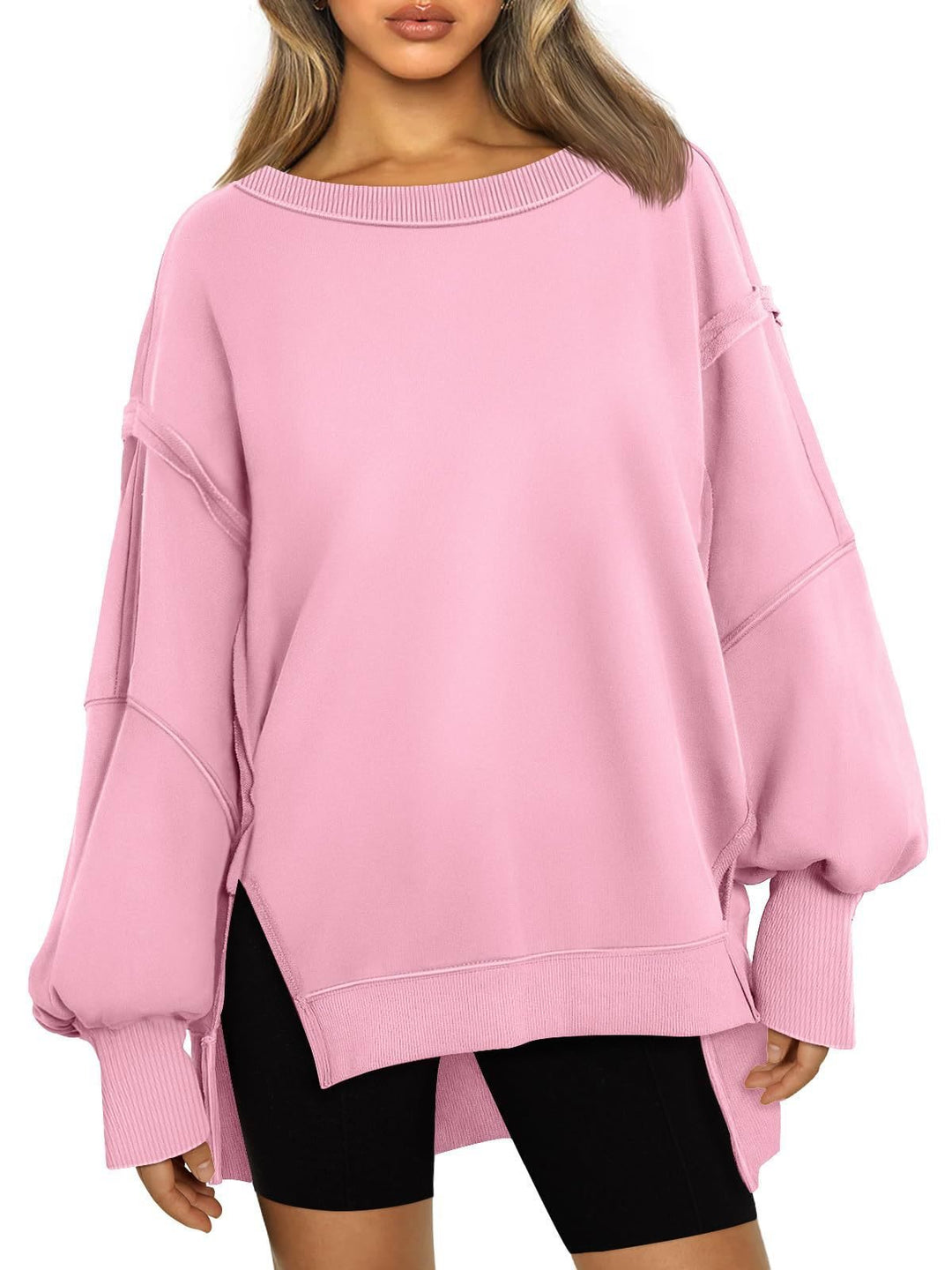 Damen Weiches Longline-Sweatshirt mit Ballonärmeln, seitlichen Schlitzen und geripptem Saum Echo Archiv