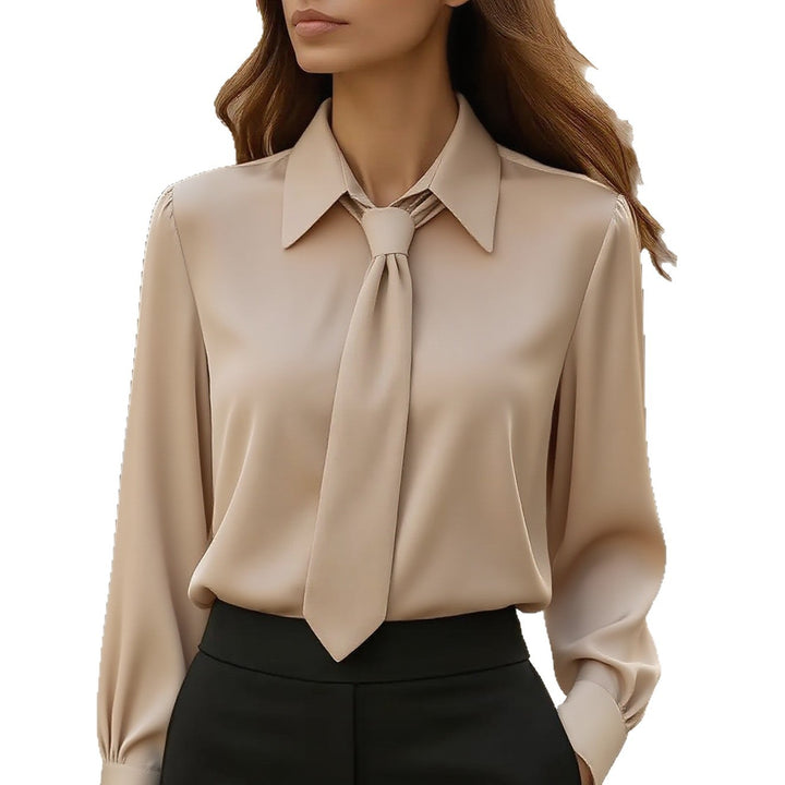 Damen Seidige Business Bluse mit Hemdkragen und integrierter Schleife Echoarchiv